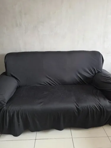 Sofá 3 Lugares + 2 Capa Tecido Preto