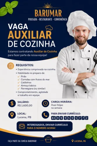 Vaga de auxiliar de cozinha 