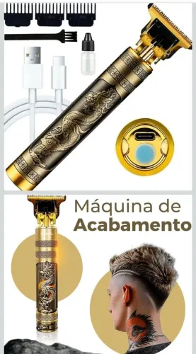 Máquina Profissional Dragão Acabamento Sem Fio Cabelo Barba Pezinho Personalizada