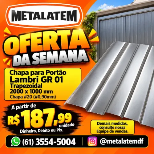 Chapa para Portão Lambri GR 01 Trapezoidal 2000x1000mm - Chapa #20 (0,90mm)