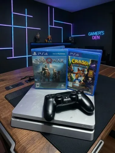 Sony PlayStation 4 slim 1TB + 1 controle + 2 jogos