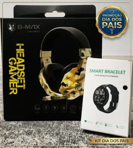 Kit Dia Dos Pais - Headset Gamer Camuflado B-Max + Smart Bracelet (Novo)