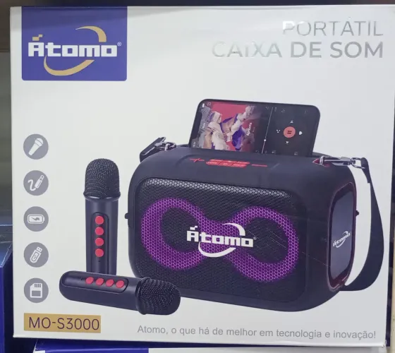 Caixa de som Bluetooth portatil com microfones