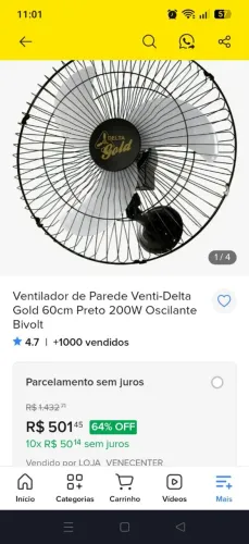 Vendo Ventilador Tufão de Parede