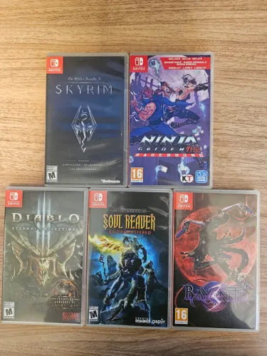 Lote 03 Nintendo Switch Ninja Gaiden, Skyrim, Diablo 3, Bayonetta 3, Soul Reaver 1 e 2 Rem