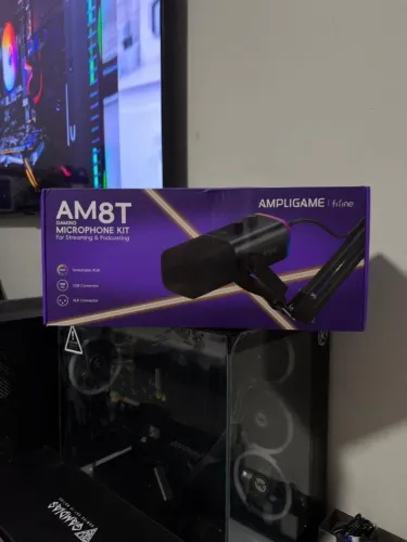 Microfone Gamer Fifine AM8T, RGB, USB/XLR, Preto, Com Braço Articulado