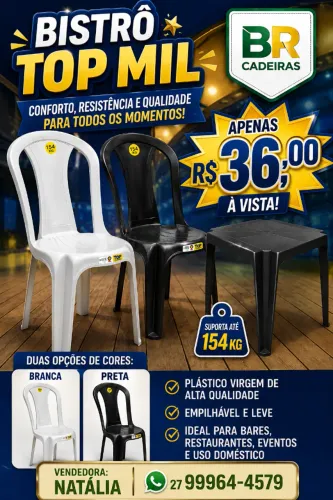 cadeiras plastica simples s/ braço 154 kg