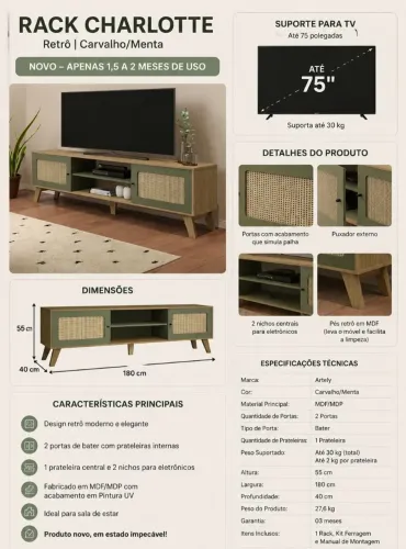 Rack para TV de até 75 polegadas LINDO