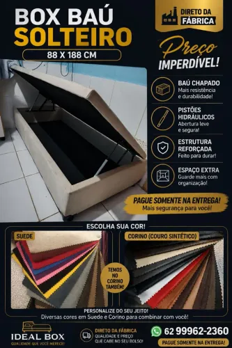 Box baú solteiro 88×188 - 28cm de profundidade