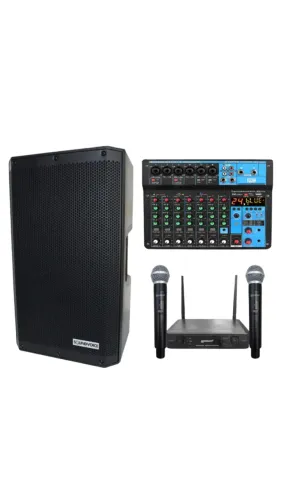 KIT CAIXA DE SOM ATIVA 12 POLEGADAS SOUNDVOICE NEXUS 120X + MESA 8 CANAIS + MICROFONE