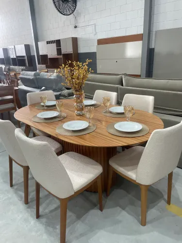 Mesa de jantar luxo Oval Cinamomo Tampo em MDF 1800mm TOQUE DE ELEGÂNCIA!!