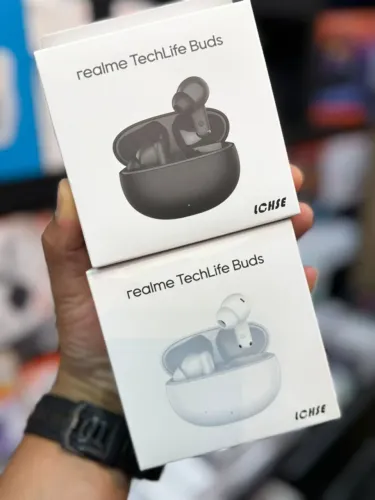 Realme TechLife Buds Original | Fone Bluetooth Sem Fio Branco e Preto com Som de Qualidade