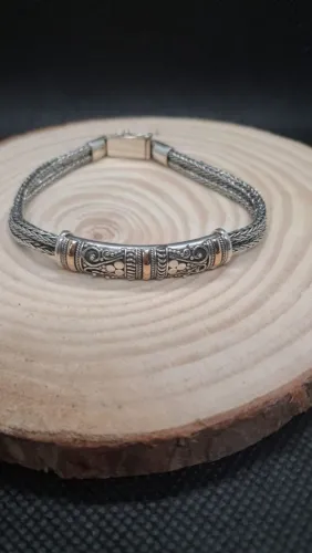 Pulseira Bali/ prata 925/ com detalhes em ouro 18k