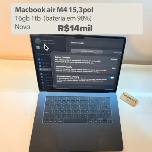 Macbook air M4 15,3pol 16gb 1tb cor midnight Em Avpaulista