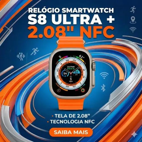 Relógio Smartwatch S8 Ultra NFC Dourado - Tela IPS Full HD, Tecnologia NFC
