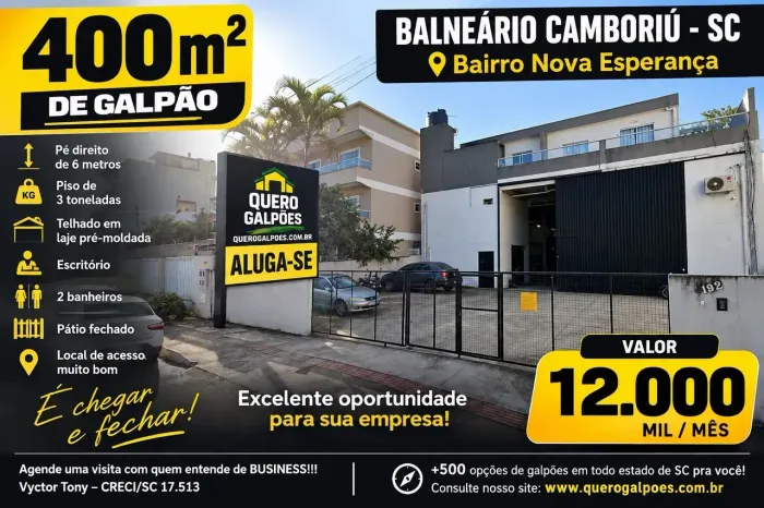 Galpões de 400 m2 Balneário Camboriú sc Bairro Nova Esperança