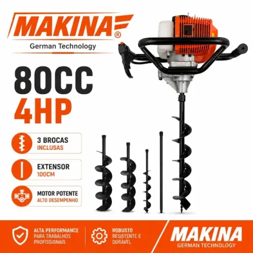 PERFURADOR DE SOLO A GASOLINA 80CC MAKINA INCLUI BROCAS (80×10 cm, 80×15 cm, 80×20 cm) MK-