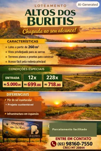 Lançamento Entrada R$5.000,00 lotes em Chapada dos Guimarães