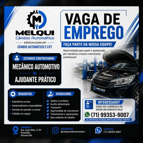Vaga de emprego para mecânico ou ajudante