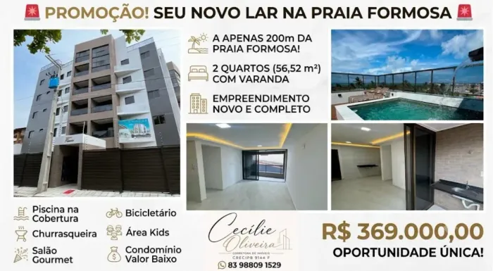 APT. 2 QUARTOS-NOVO-200 M DO MAR-PRAIA FORMOSA-CABEDELO