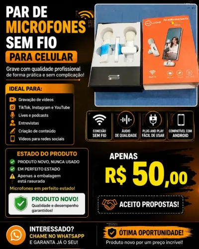 ? PAR DE MICROFONES SEM FIO PARA CELULAR 21