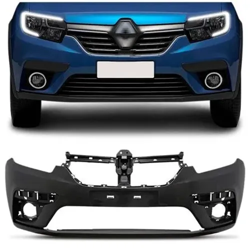 Parachoque Renault Sandero 2020 - Furo Farol Auxiliar - Preto Liso Parcial - Loma Plast