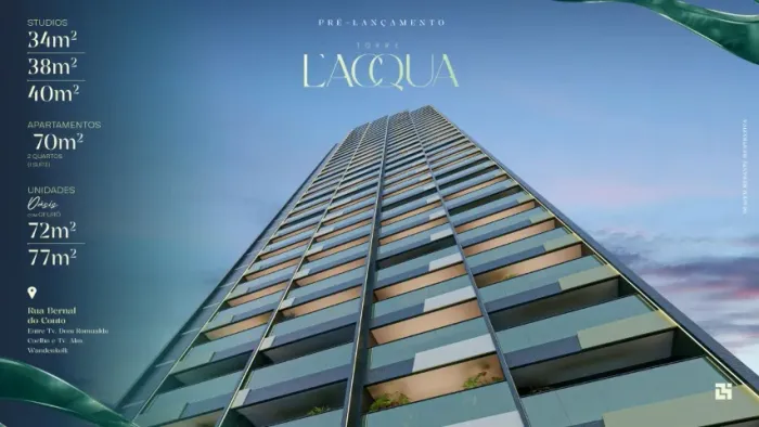 Torre Lacqua, da Leal Moreira, com 34m², 70m² e 77m²