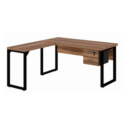 Mesa Em L Com Gavetas E Mesa Auxiliar Design Executivo Nogal Preto 24479