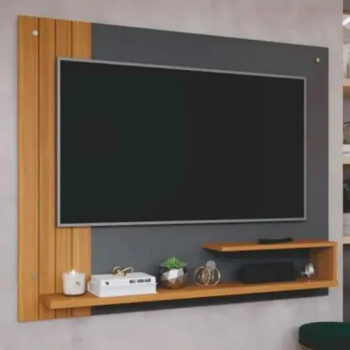 "Harmonia e Design: Painel Compacto Dunas com Ripado Decorativo para TV até 55 