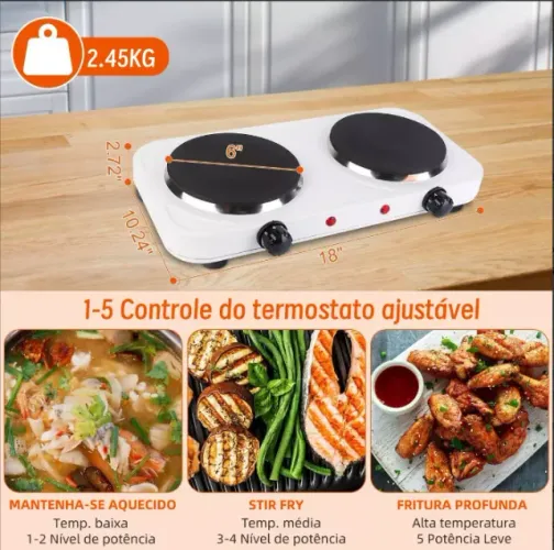 Fogão Elétrico 2 Bocas Fogareiro Portátil 110v - 2000w Branco