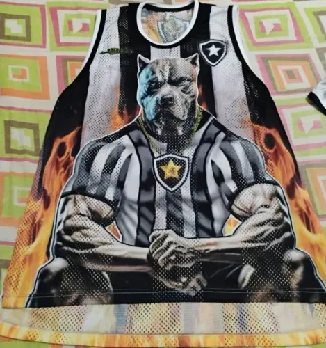 Camiseta regata (estilo furadinha) do Botafogo Mascote Cachorro Pitbull