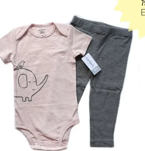 Conjunto Bebê - Body listrado + Calça cinza - Carter's - 18 meses