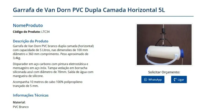 Garrafa de van dormir em pvc dupla camada  horizontal 5litos 