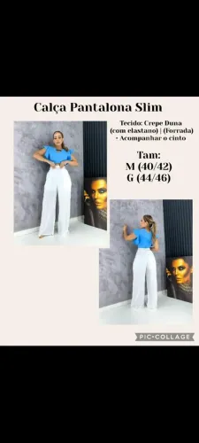 Calça pantalona no crepe duna com elastano.