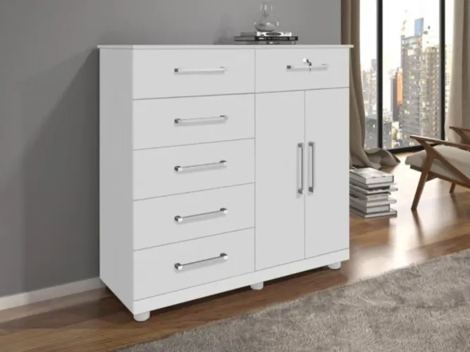 Cômoda 6 gavetas 2 portas Branco l43