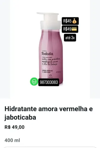 Hidratante Tododia Amora Vermelha e Jaboticaba 400ml