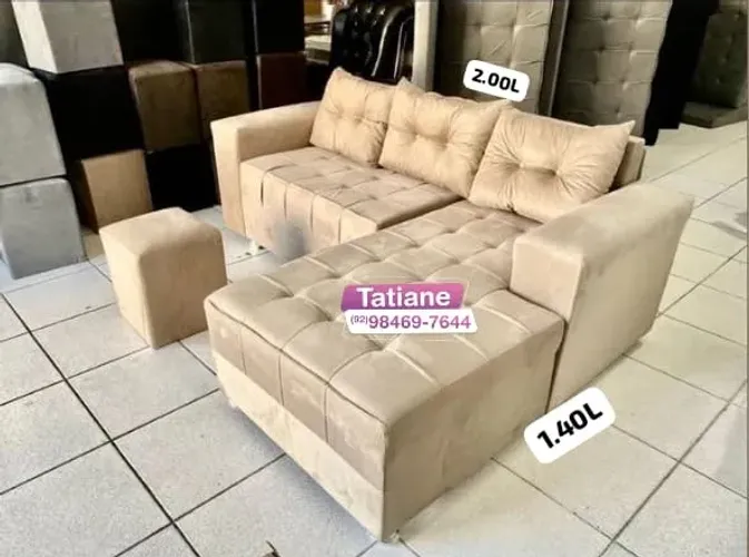 Sofá para Três lugares com chaise Brinde o Puff