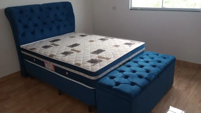 Cama Box Casal + Baú cabeceira- Azul - Novo