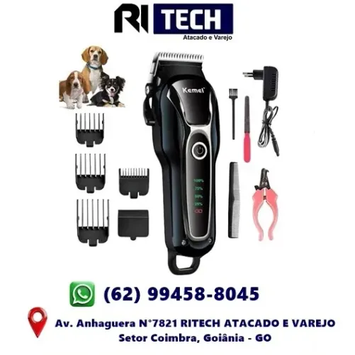 Máquina Tosa Gato Cachorro Recarregável Uso Doméstico Kit com Acessórios Kemei Km-1991