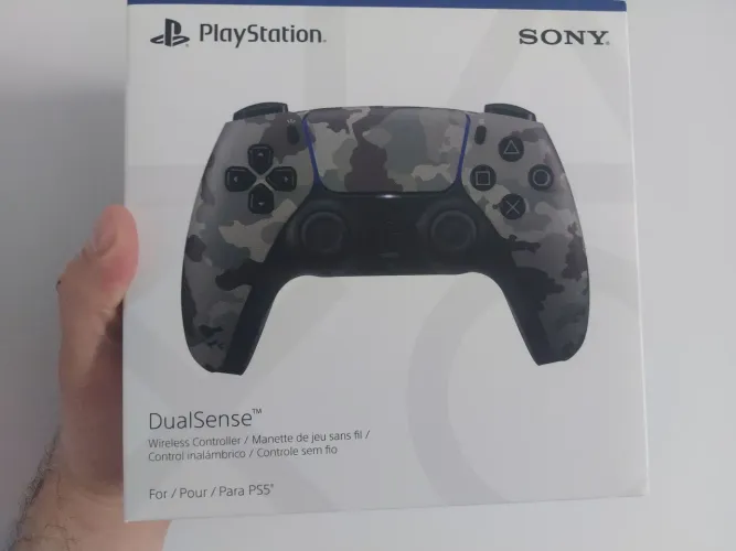 Controle PS5 camuflado original novo,vem capa protetora de acrílico transparente