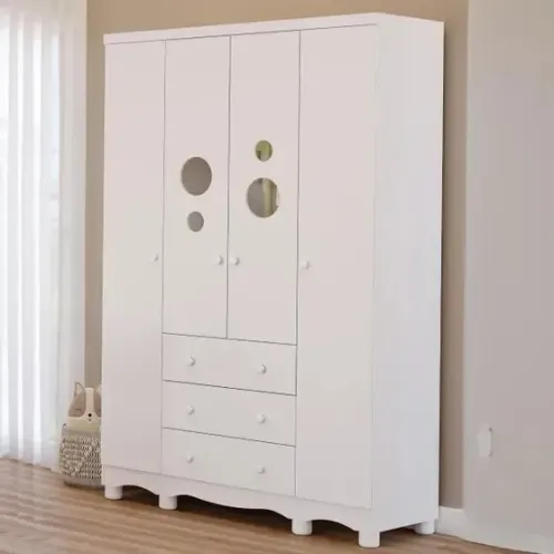 Roupeiro 4 Portas Bolinha Peroba, 100% MDF 