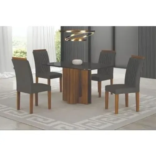 Mesa Sofia 120x80 Vidro Chumbo C/ 4 Cad - Freijo/chumbo