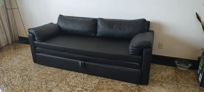 Sofa retrátil / Sofa Cama - Preto - Tecido sintético