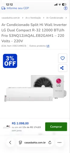 Ar Condicionado Split Hi Wall Inverter LG Dual Compact R-32 12000 BTU/h