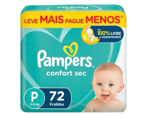 Fralda Descratavel infantil confort Sec P 72 unidades PAMPERS 
