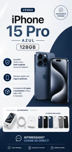 iPhone 15 Pro Azul 128Gb Novíssimo