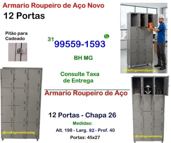 Armário aço roupeiro 12 portas comercio escaninho vestiário indústria academia auto casa