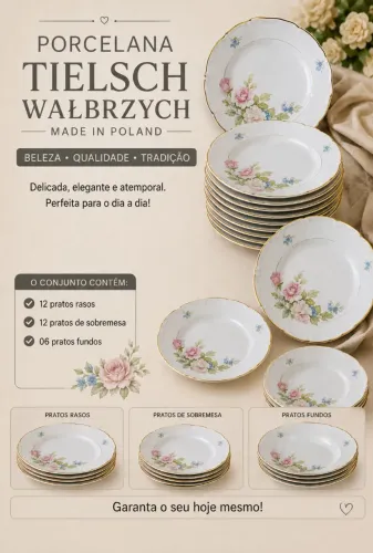 Aparelho Jantar Porcelana Tielsch Walbrzych 30 Peças