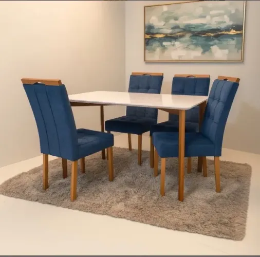 Conjunto Mesa Verona 120 com 4 Cadeiras Estofadas
