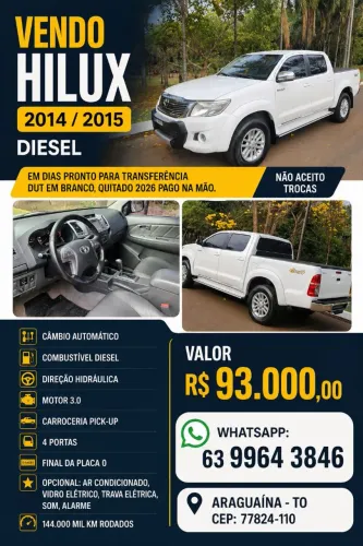 Toyota Hilux CD SRV D4-d 4X4 3.0 TDI Diesel AUT 2015